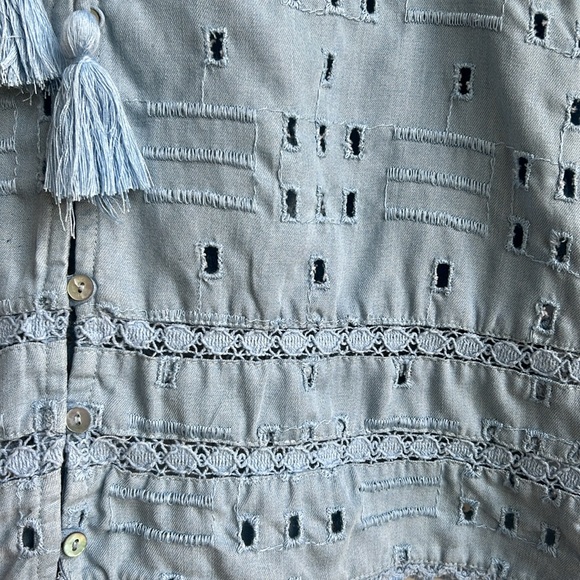 ZARA TRF Collection Blue Eyelet Bell Sleeves Top - Picture 12 of 16